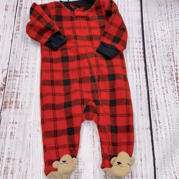 Carters red plaid flannel onesie pajamas size 3 months - Picture 2 of 5